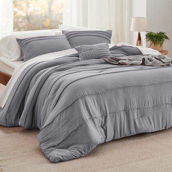 Imagem de Conjunto de Edredom Bedsure Queen 4 Peças - Cinza com Prega Fina