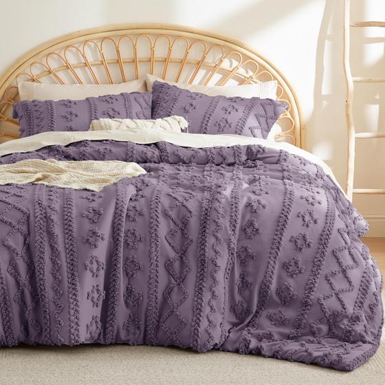 Imagem de Conjunto de Edredom Bedsure Queen Size - Estilo Boho Tufted Roxo Cinza