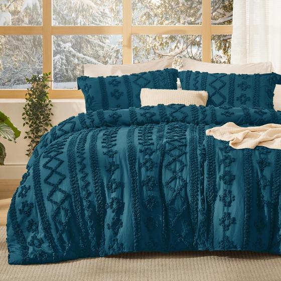 Imagem de Conjunto de edredom Bedsure Tufted Boho King Size Teal 3 peças