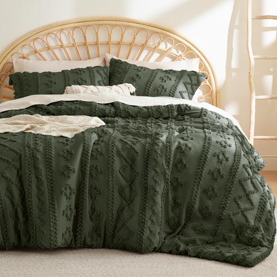 Imagem de Conjunto de edredom Bedsure Tufted Boho Oversize Queen Olive Green