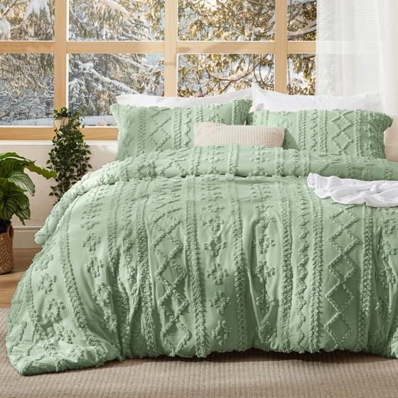 Imagem de Conjunto de edredom Bedsure Tufted Boho Queen Size Sage Green