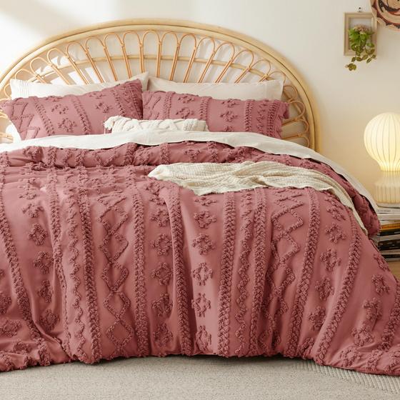 Imagem de Conjunto de edredom Bedsure Tufted Boho Twin Size, rosa acinzentado