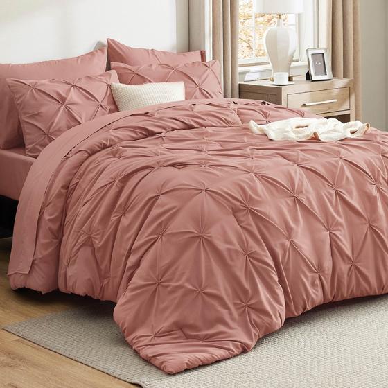 Imagem de Conjunto de edredom Bedsure Twin Dusty Pink com lençóis de 5 peças