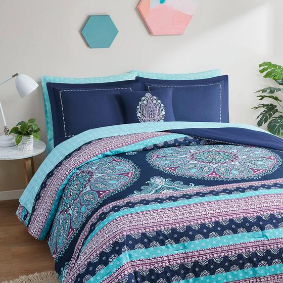 Imagem de Conjunto de edredom Degrees of Comfort Blue Boho Mandala em tamanho real