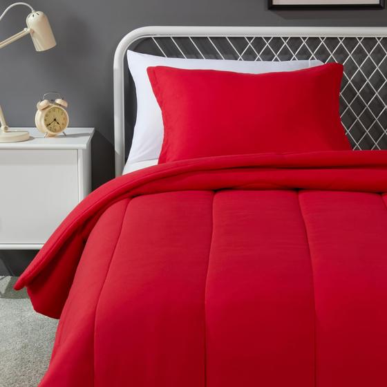 Imagem de Conjunto de edredom e travesseiro Amazon Basics Twin Red