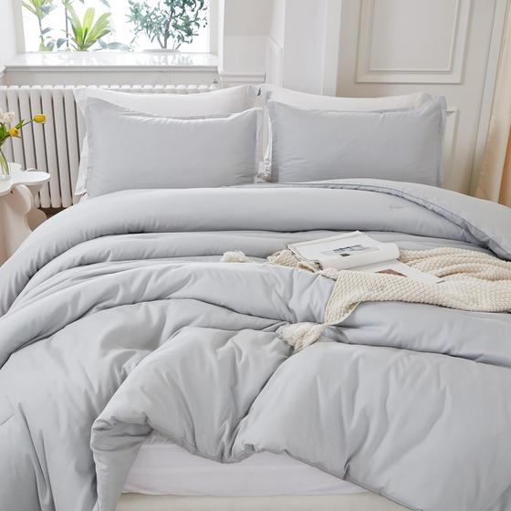 Imagem de Conjunto de edredom Litanika Light Grey em tamanho real com 2 fronhas