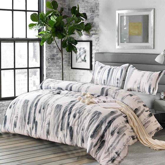 Imagem de Conjunto de Edredom Nanko Art Grey White Queen - com 2 Fronhas