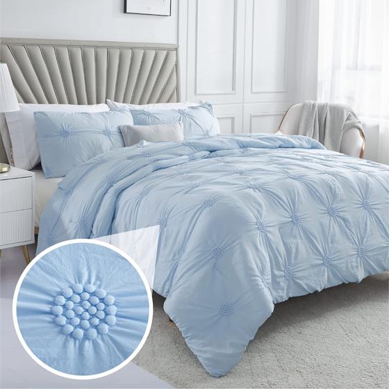 Imagem de Conjunto de Edredom Swift Home King Baby Blue - Design Floral 3D com Pintuck