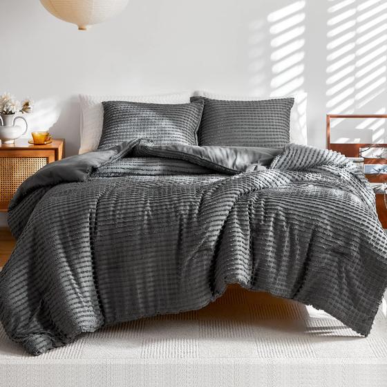 Imagem de Conjunto de edredom WARMDERN Twin Grey Boho Stripe Microfiber