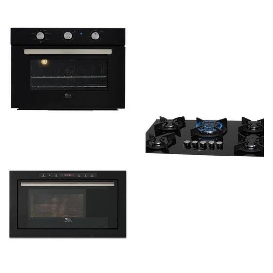 Imagem de Conjunto de Embutir Fischer com Forno Elétrico 50l com Air Fryer + Micro-ondas 25l com Dourador + Cooktop 5 Bocas Tripla Chama Linha Infinity 220v