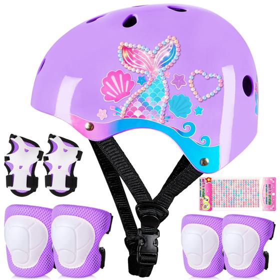 Imagem de Conjunto de Equipamentos de Proteção Infantil para Bicicleta - Capacete Sereia (3 a 8 anos)