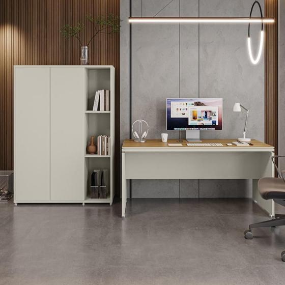 Imagem de Conjunto de Escritório Office 2 Peças Mesa Armário Alto Oslo