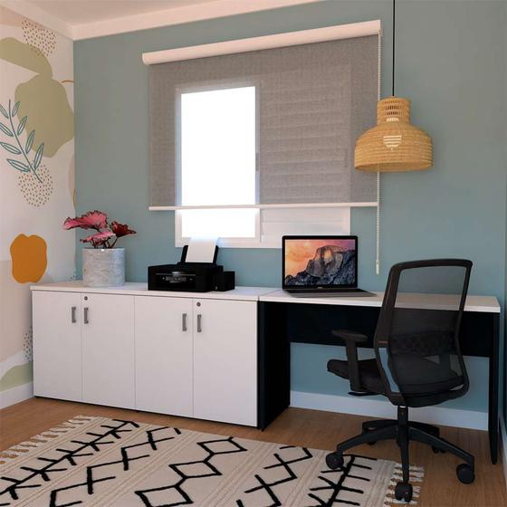 Conjunto de Escrivaninha com Armário de Escritório Tonal 4 PT Preto e Branco Menor preço em Conjunto de Escrivaninha com Armário de Escritório Tonal 4 PT Preto e Branco