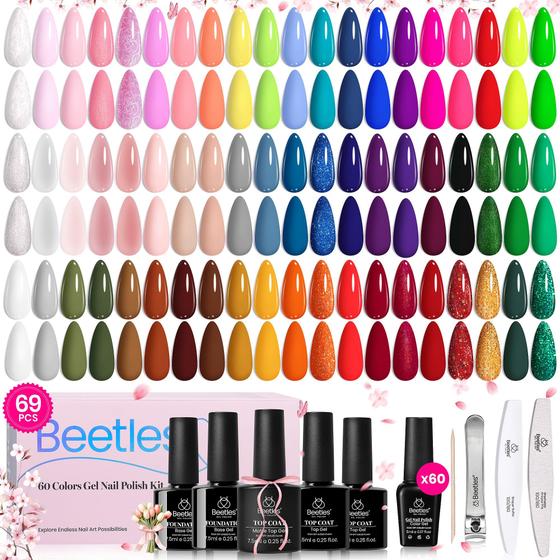 Imagem de Conjunto de esmaltes Beetles Gel 60 cores com camada superior básica 69 unidades