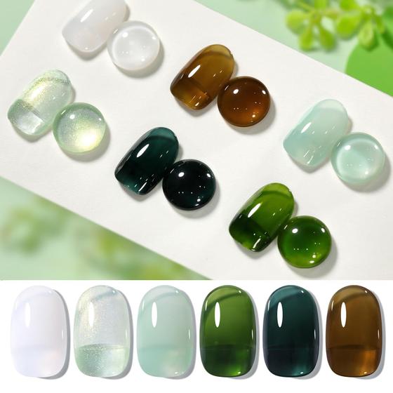 Imagem de Conjunto de esmaltes de gel Born Pretty Jelly Green Milky White 6 unidades