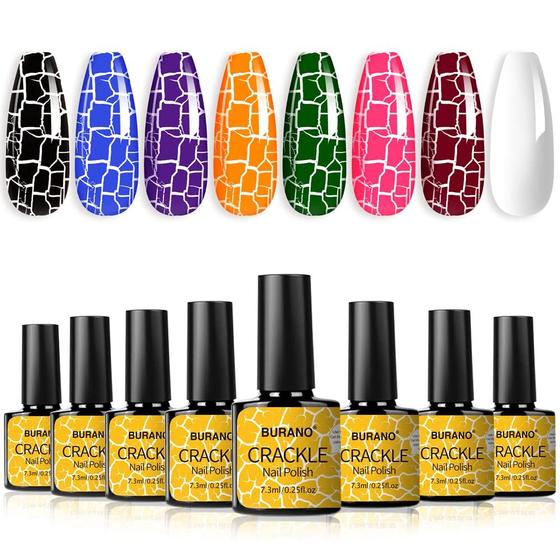 Imagem de Conjunto de esmaltes em gel BURANO Crackle com 7 cores e branco UV Dr