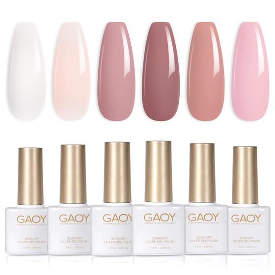 Imagem de Conjunto de Esmaltes em Gel GAOY Pink Nude - 6 Cores de 7,3 mL com Luz UV