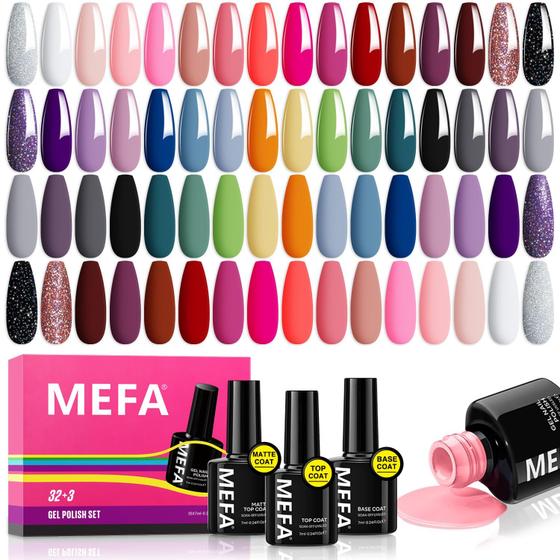 Imagem de Conjunto de Esmaltes em Gel MEFA - 32 Cores + Base e Top Coat (35 Unidades)