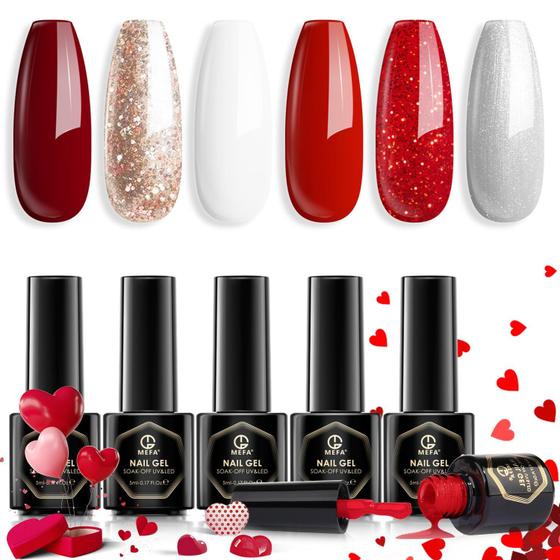 Imagem de Conjunto de Esmaltes em Gel MEFA Red - 6 Cores com Glitter