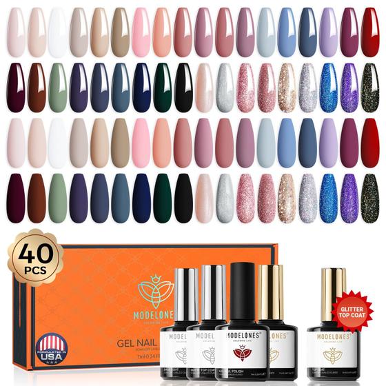 Imagem de Conjunto de Esmaltes em Gel Modelones - 40 Unidades com 36 Cores, Base e Top Coat