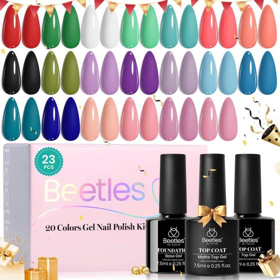 Imagem de Conjunto de Esmaltes em Gel para Unhas - 23 Unidades com Base, Top Coat e Luz UV