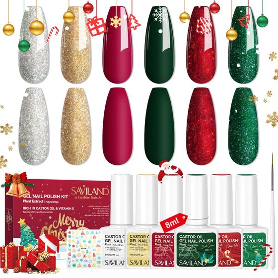 Imagem de Conjunto de Esmaltes em Gel SAVILAND Christmas - 6 Cores de 8ml com Kit