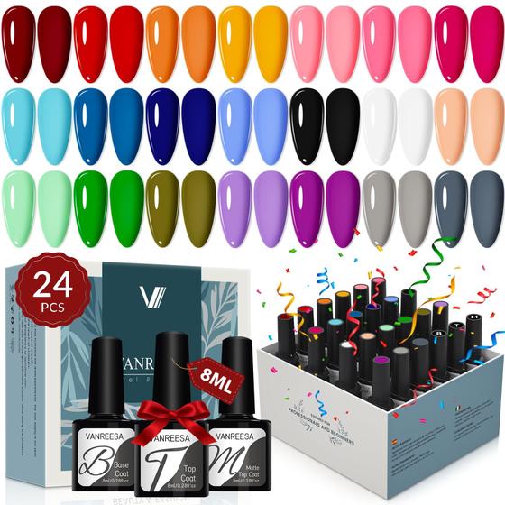 Imagem de Conjunto de Esmaltes em Gel VANREESA - 21 Cores + Base e Top Coat (24 Unidades)
