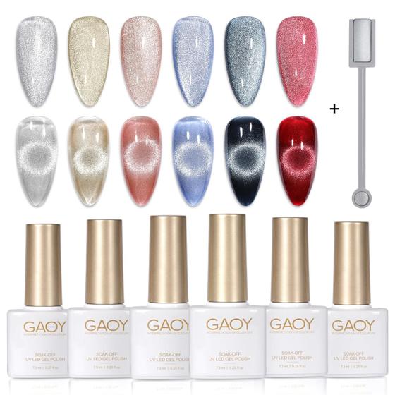 Imagem de Conjunto de esmaltes GAOY Holographic Glitter Cat Eye Gel x6 7,3 ml