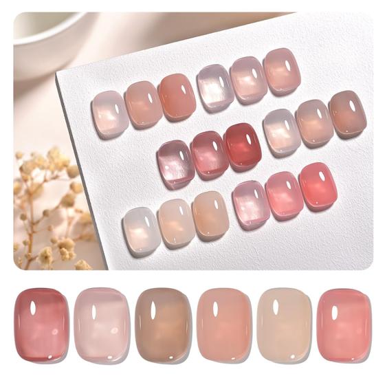 Imagem de Conjunto de Esmaltes GAOY Jelly Gel - 6 Cores de Leite de Morango (6,5 mL)