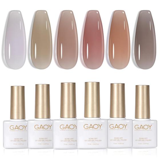 Imagem de Conjunto de Esmaltes GAOY Jelly Nude - 6 Cores de 7,3ml com Cura UV
