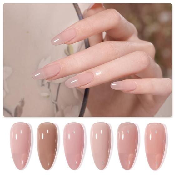 Imagem de Conjunto de esmaltes GAOY Jelly Nude Pink Gel 6 cores 7,3 mL