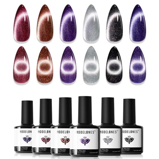 Imagem de Conjunto de esmaltes modelones Cat Eye Gel 6 cores 7mL com ímã