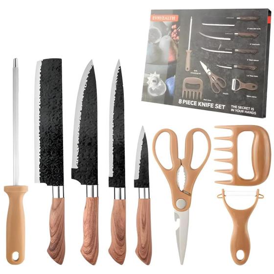 Imagem de Conjunto De Facas 8 Pcs Profissional Churrasco Cozinha Inox