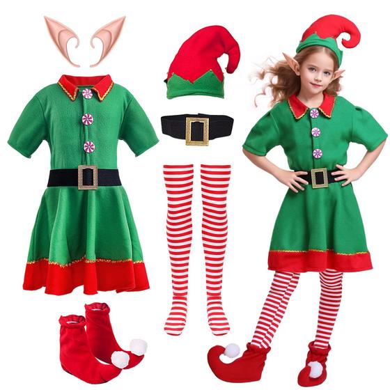 Imagem de Conjunto de fantasias de elfo de Natal XUEKAIKAI para meninas com acessórios