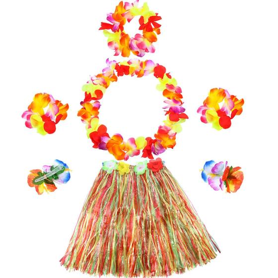 Imagem de Conjunto de fantasias havaianas de saia Luau Hula Grass para meninas Gejoy