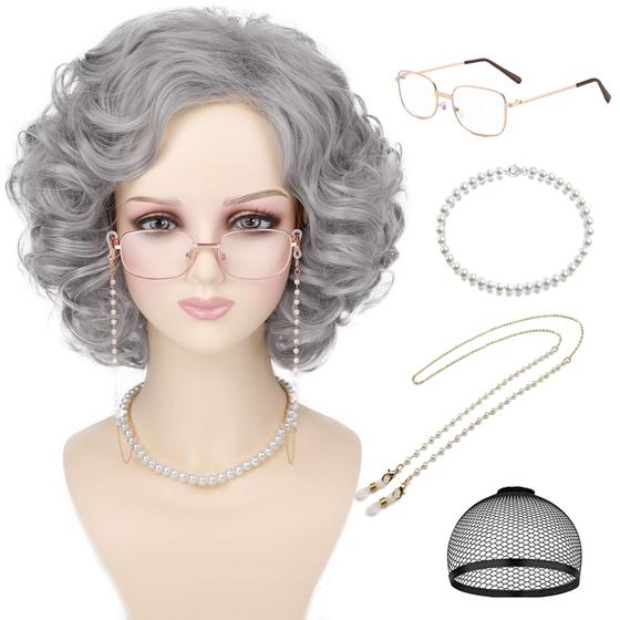 Imagem de Conjunto de fantasias, perucas e acessórios Tereshar Old Lady Grey