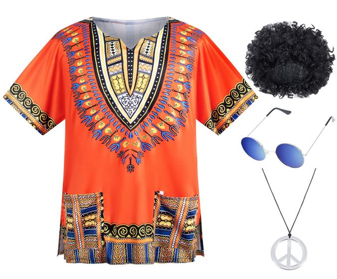 Imagem de Conjunto de fantasias TOGROP Hippie 60s 70s, camiseta afro para homens