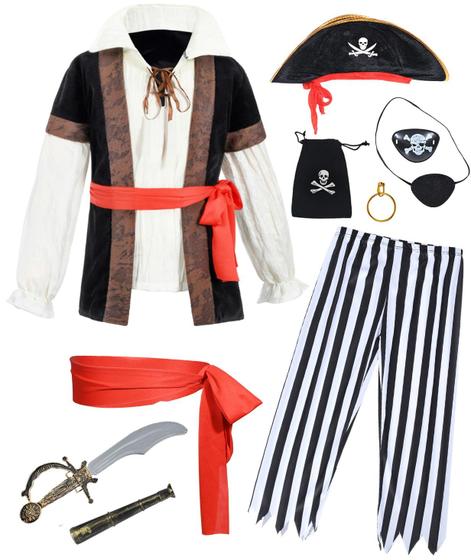 Imagem de Conjunto de fantasias TOGROP Pirate Kids, casaco, chapéu, 8 a 10 anos, 10 unidades