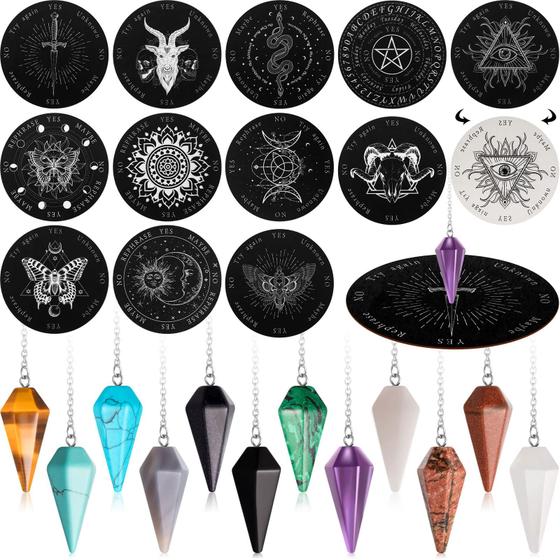 Imagem de Conjunto de ferramentas de adivinhação, pêndulos de cristal Meooeck com placa, 24 unidades