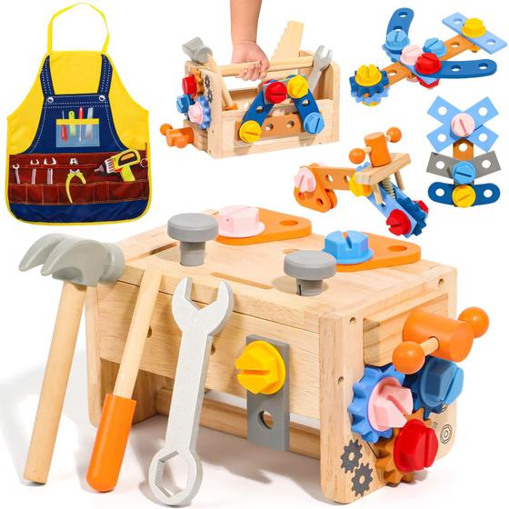 Imagem de Conjunto de ferramentas Hifunti Wooden Kids Tools Bench com avental 39PCS 2-4Y