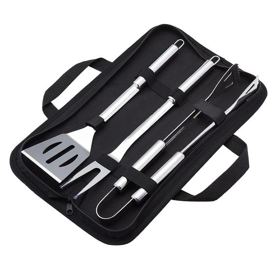 Imagem de Conjunto de Ferramentas para Churrasco Amazon Basics - Aço Inoxidável - 4 Peças