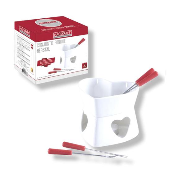 Imagem de Conjunto De Fondue Em Cerâmica Coração Herstal Branco 7 Pcs