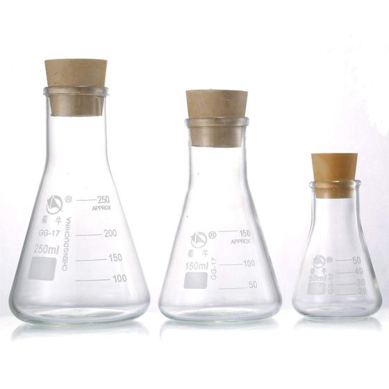 Imagem de Conjunto de frascos Erlenmeyer de vidro Young4us (250 mL, 150 mL e 50 mL)