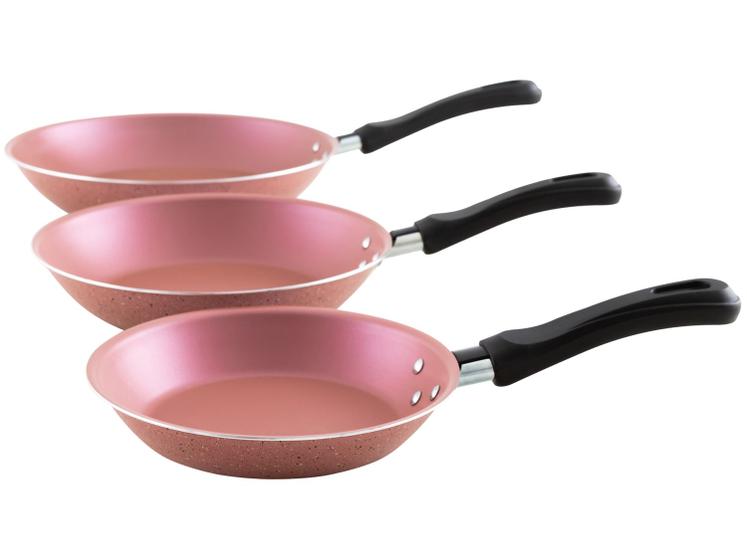 Conjunto de Frigideiras Antiaderente Tramontina de Alumínio Caribe Rosa 3 Peças