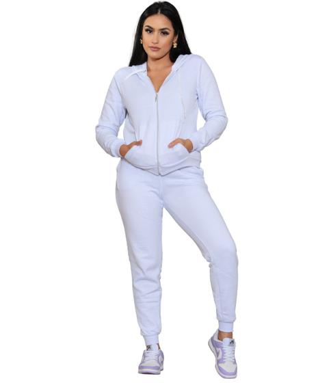 Imagem de Conjunto De Frio Feminino Moletom   Blusa Manga Longa Canguru e Calça Moda Inverno