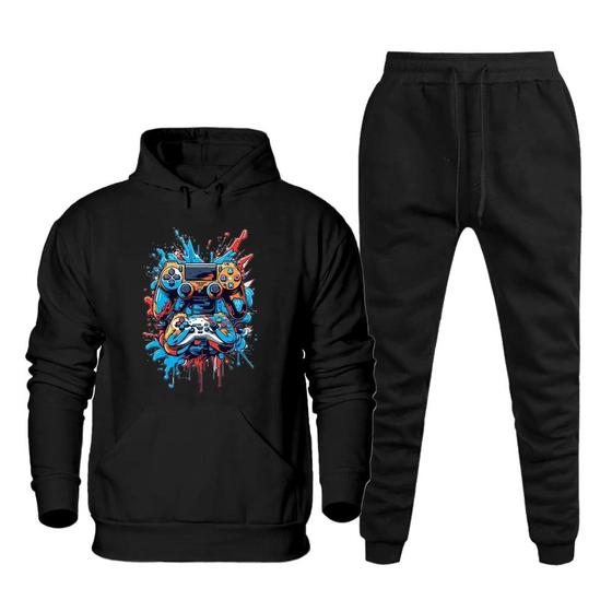 Imagem de Conjunto de Frio Moletom Plus Size Masculino Blusa Com Capuz Canguru e Calça Comprida Basica