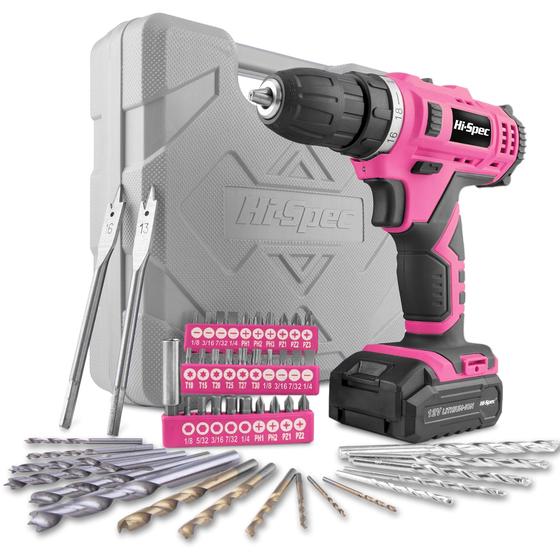 Imagem de Conjunto de Furadeiras Hi-Spec 12V - 50 Peças com Estojo Rosa