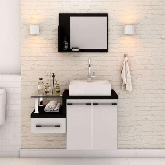 Conjunto de Gabinete de Banheiro com Cuba Q39 e Espelheira Wood 2 PT 1 GV Branco e Preto é boa?