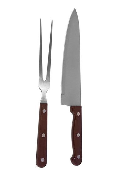 Imagem de Conjunto de garfo e faca do chef 8" para churrasco lâminas em aço inox Riga