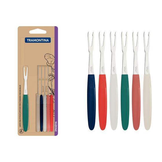 Imagem de Conjunto de garfos petiscos ipanema laminas aço inox cabos de polipropileno colorido 6 pc tramontina